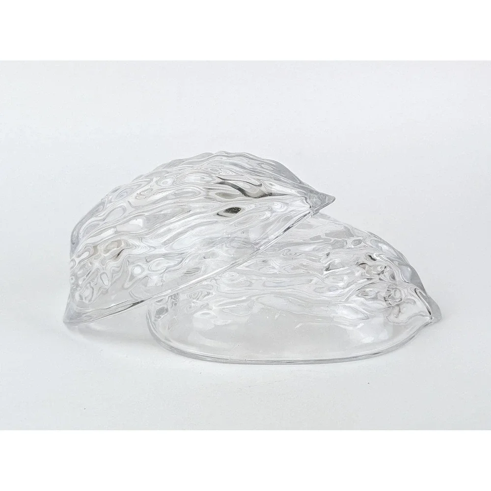 Vintage 1990s Clear Glass Walnut Trinket Box Fairycore Lidded Secret Stash Dish